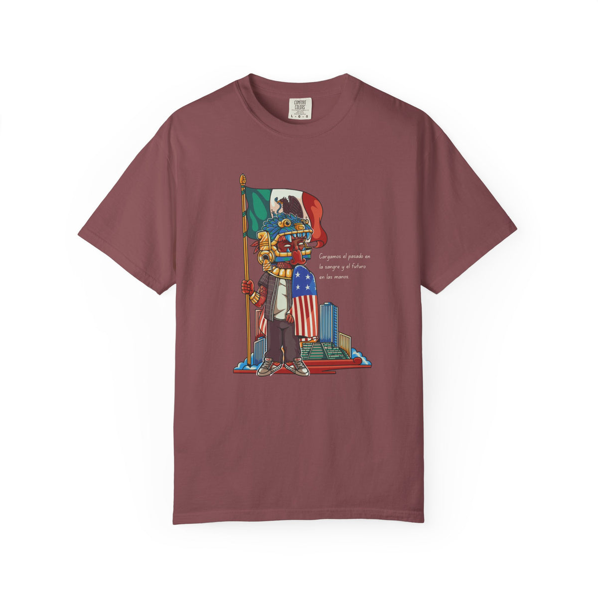 Mexican American Shirt, Quetzalcoatl Comfort Colors Tee | Aztec Warrior Garment Dyed T-Shirt | Bicultural Pride Latino Heritage Gift