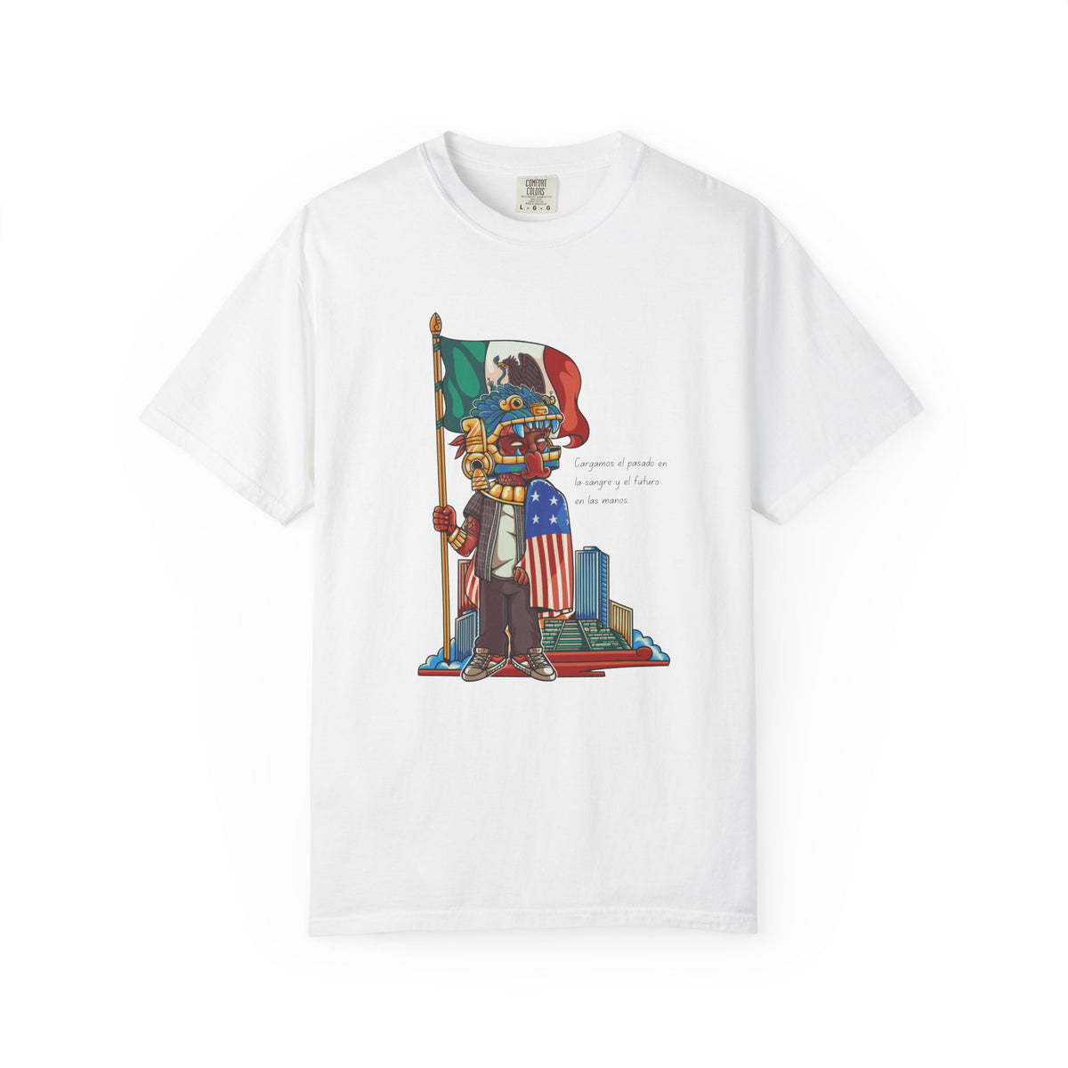 Mexican American Shirt, Quetzalcoatl Comfort Colors Tee | Aztec Warrior Garment Dyed T-Shirt | Bicultural Pride Latino Heritage Gift