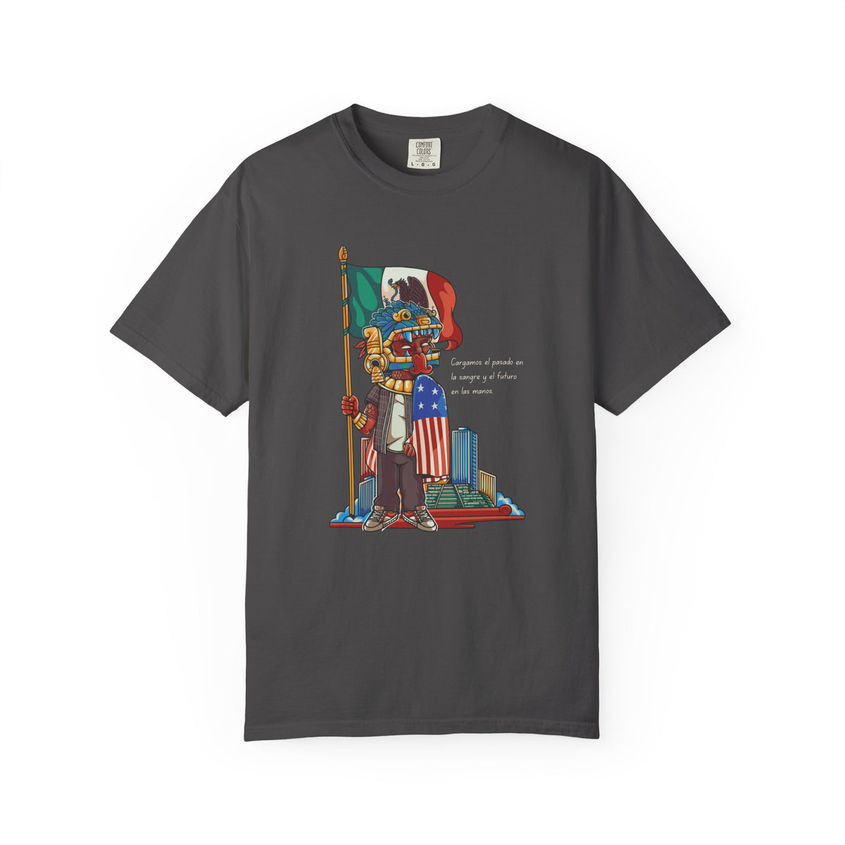 Mexican American Shirt, Quetzalcoatl Comfort Colors Tee | Aztec Warrior Garment Dyed T-Shirt | Bicultural Pride Latino Heritage Gift