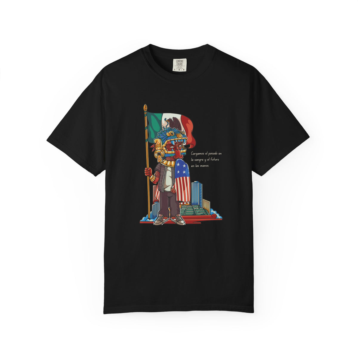 Mexican American Shirt, Quetzalcoatl Comfort Colors Tee | Aztec Warrior Garment Dyed T-Shirt | Bicultural Pride Latino Heritage Gift