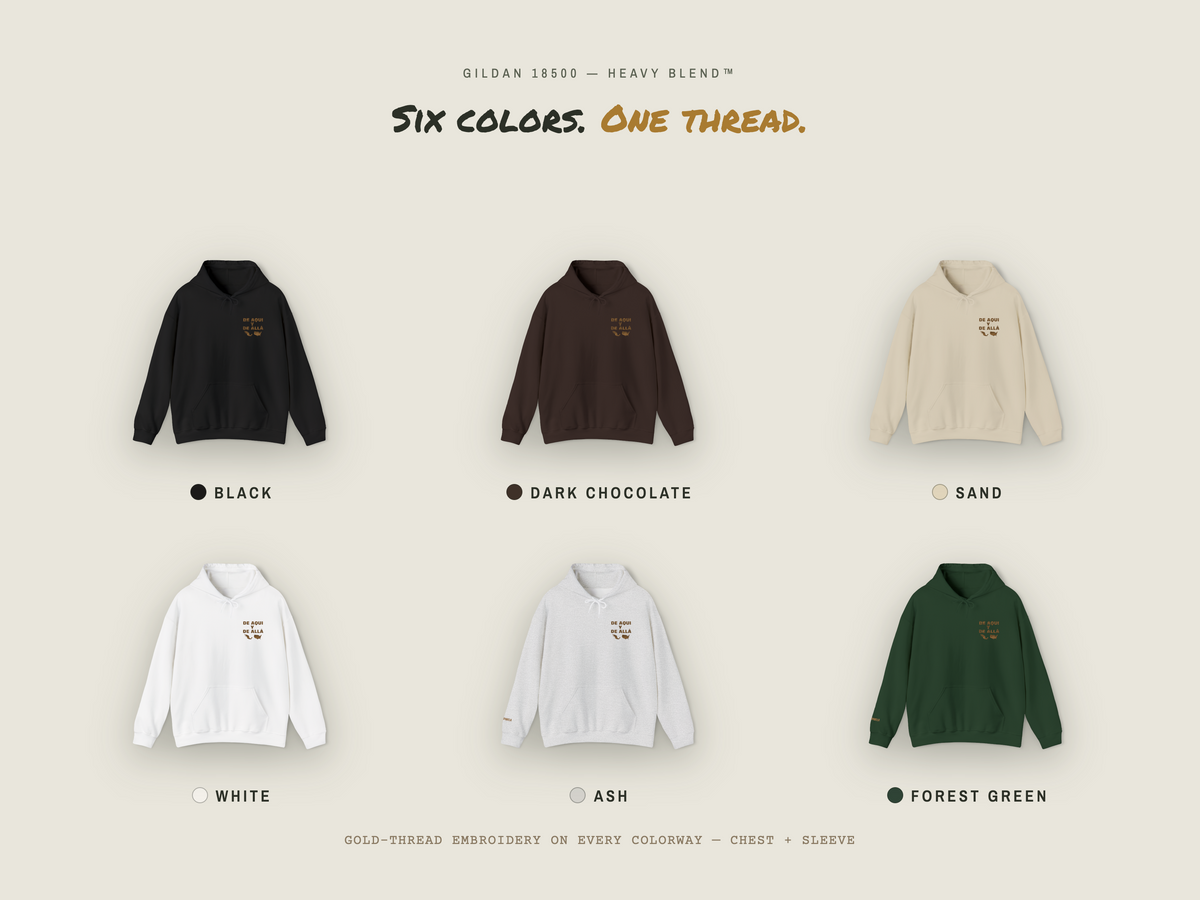 De Aquí y De Allá Embroidered Hoodie | Mexican American Hoodie | Nepantla Cultural Sweatshirt