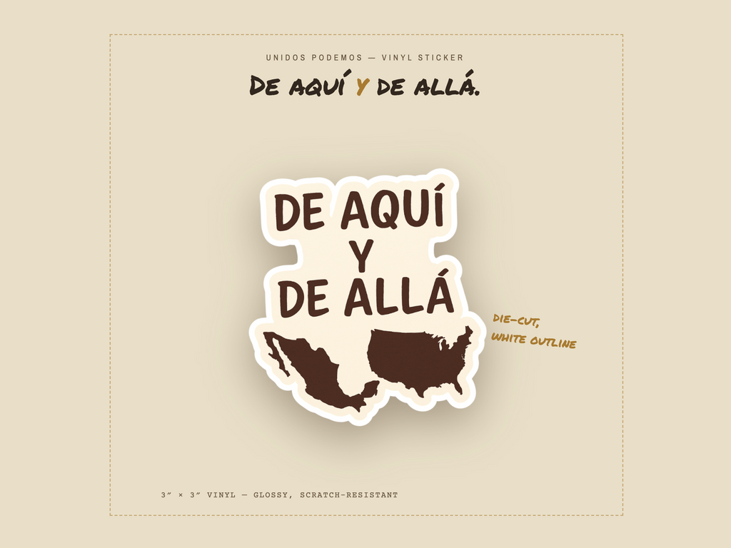 Mexican American Sticker, De Aquí y De Allá Vinyl Decal | USA Mexico Map Laptop Sticker | Bicultural Pride Heritage Gift