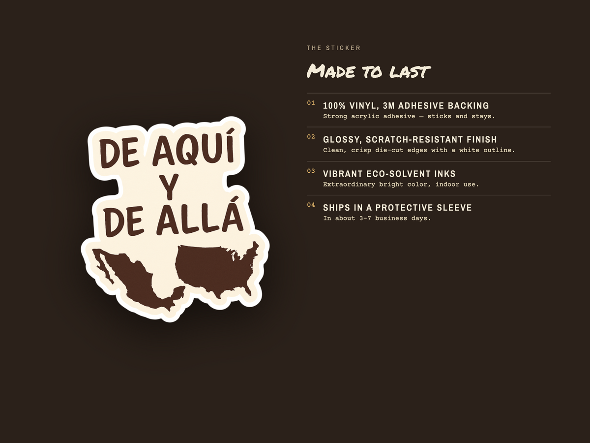 Mexican American Sticker, De Aquí y De Allá Vinyl Decal | USA Mexico Map Laptop Sticker | Bicultural Pride Heritage Gift