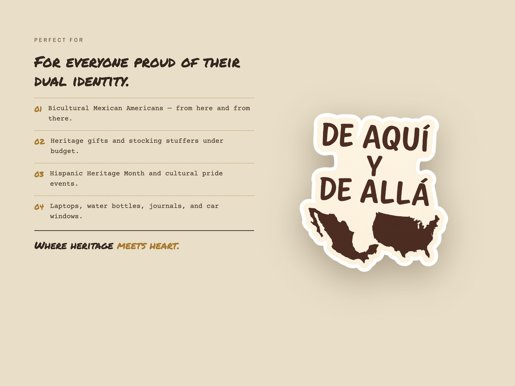 Mexican American Sticker, De Aquí y De Allá Vinyl Decal | USA Mexico Map Laptop Sticker | Bicultural Pride Heritage Gift