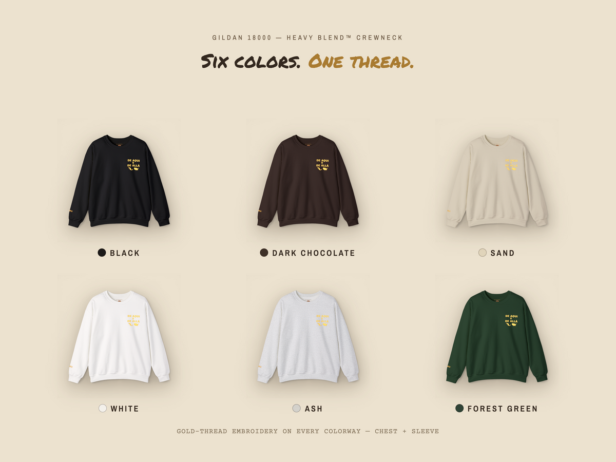 De Aquí y De Allá Embroidered Sweatshirt | Mexican American Crewneck | Bicultural Pride Pullover | Latino Heritage Gift