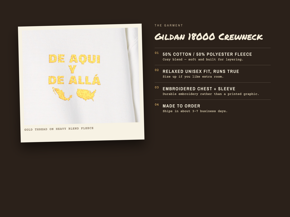 De Aquí y De Allá Embroidered Sweatshirt | Mexican American Crewneck | Bicultural Pride Pullover | Latino Heritage Gift