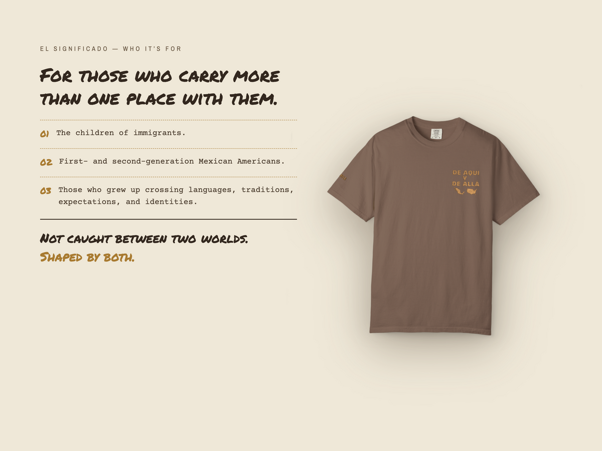 De Aquí y De Allá Embroidered Shirt | Mexican American Comfort Colors Tee | Nepantla Cultural T-Shirt