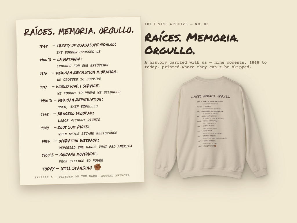 Mexican American Crewneck, They Tried to Erase Us Legacy Sweatshirt | Chicano History Pullover | Raíces Memoria Orgullo Gift