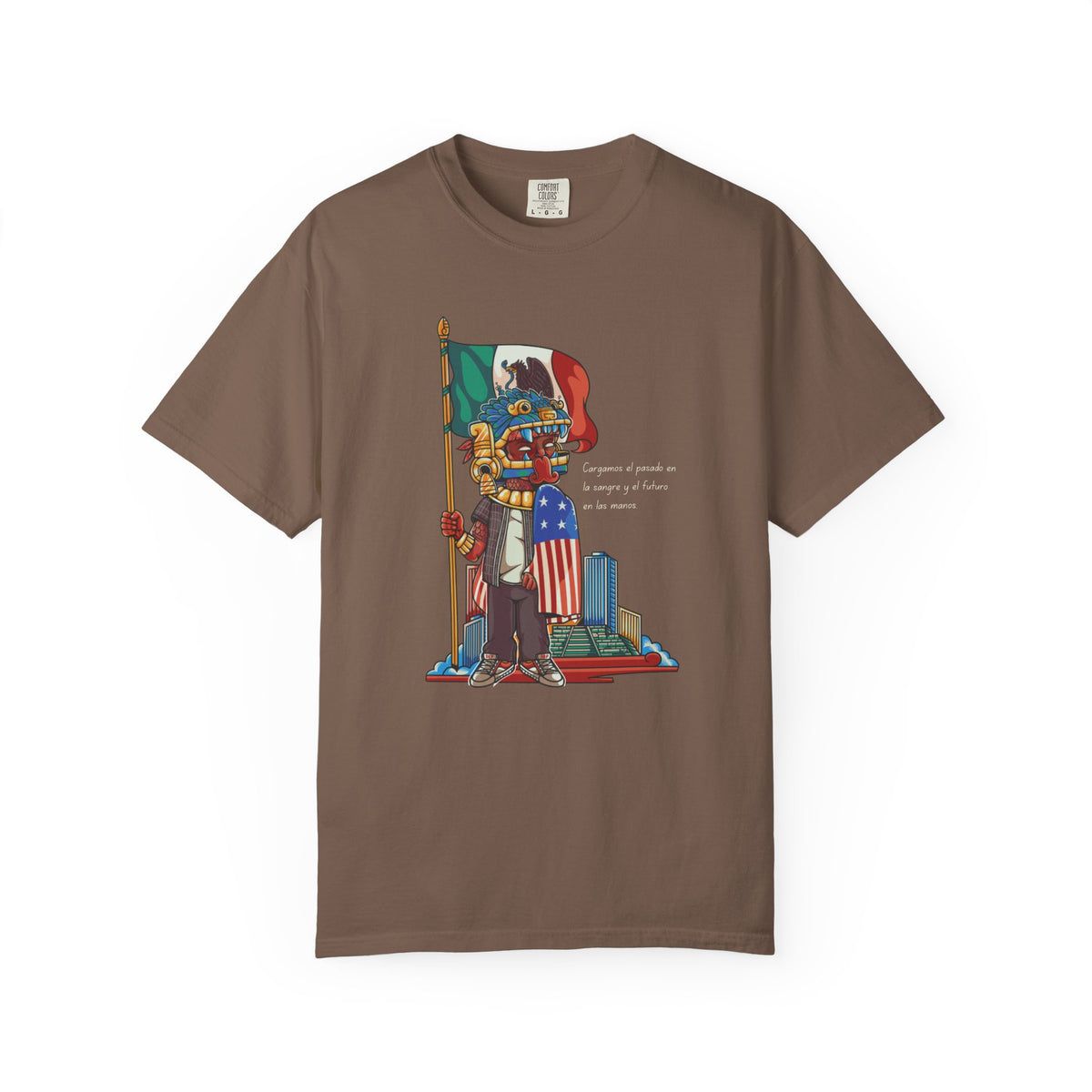 Mexican American Shirt, Quetzalcoatl Comfort Colors Tee | Aztec Warrior Garment Dyed T-Shirt | Bicultural Pride Latino Heritage Gift