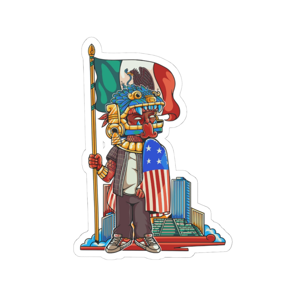 Mexican American Sticker, Quetzalcoatl Mexica Warrior Vinyl Decal | Waterproof Laptop Water Bottle Sticker | Chicano Pride Bicultural Gift