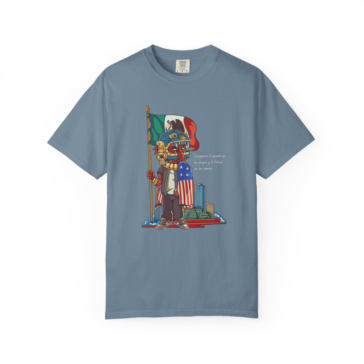 Mexican American Shirt, Quetzalcoatl Comfort Colors Tee | Aztec Warrior Garment Dyed T-Shirt | Bicultural Pride Latino Heritage Gift