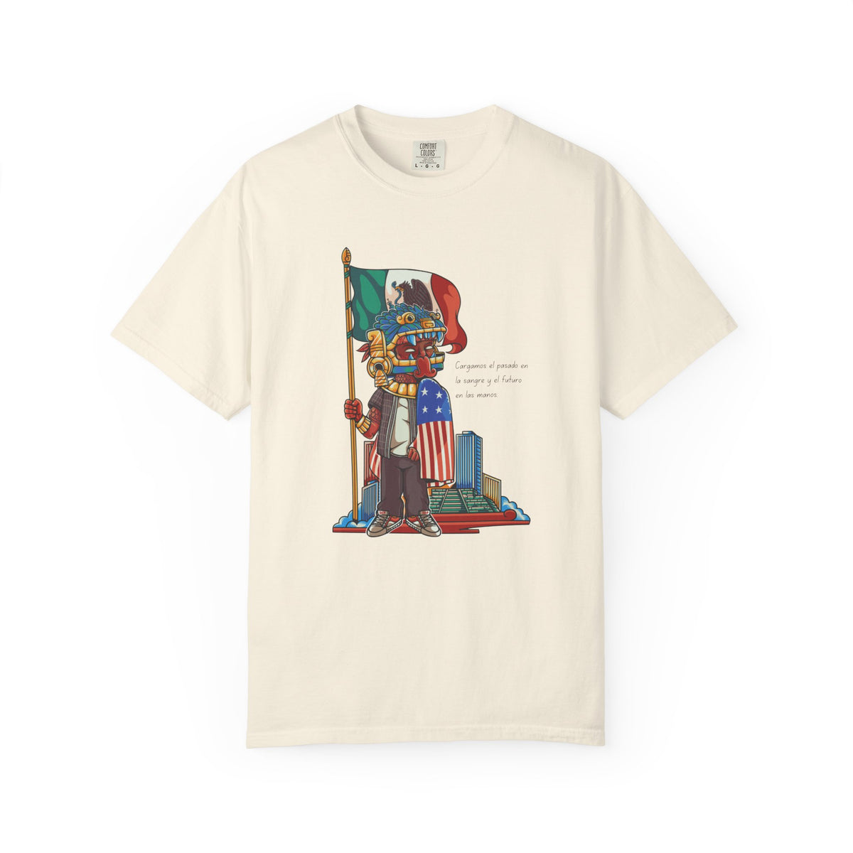 Mexican American Shirt, Quetzalcoatl Comfort Colors Tee | Aztec Warrior Garment Dyed T-Shirt | Bicultural Pride Latino Heritage Gift
